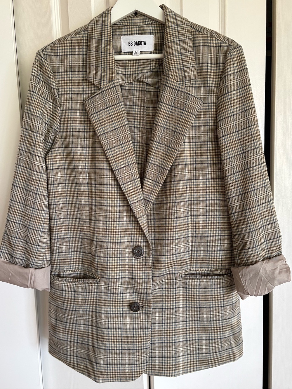 BB Dakota Tan Plaid Single-Breasted Blazer Jacket